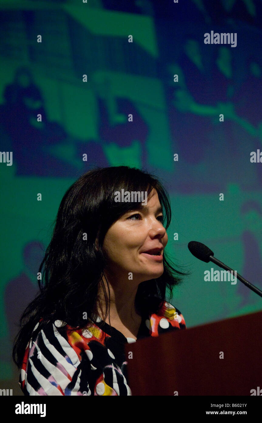 Singer Bjork at a conference in Iceland, October 2008, to help after the banking crisis. Stock Photo