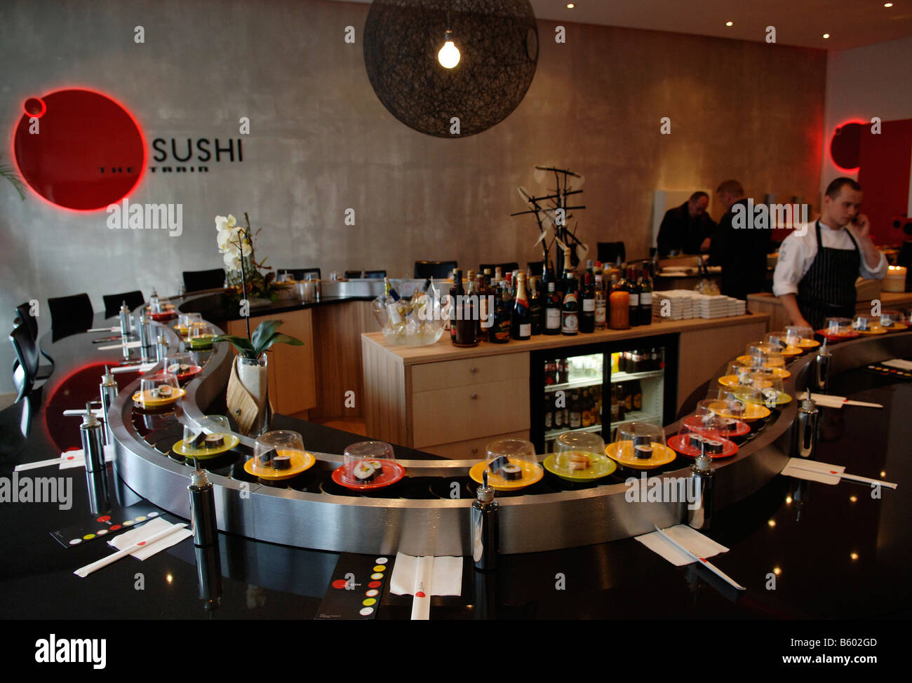 Empty Sushi bar in the financial district. October 12th. 2008 Stock Photo