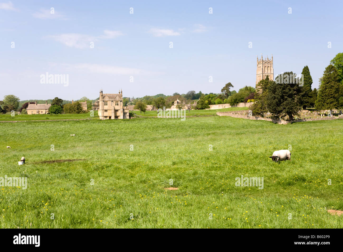The Cotswold town of Chipping Campden, Gloucestershire - viewed across the site of Campden House destroyed in the Civil War Stock Photo