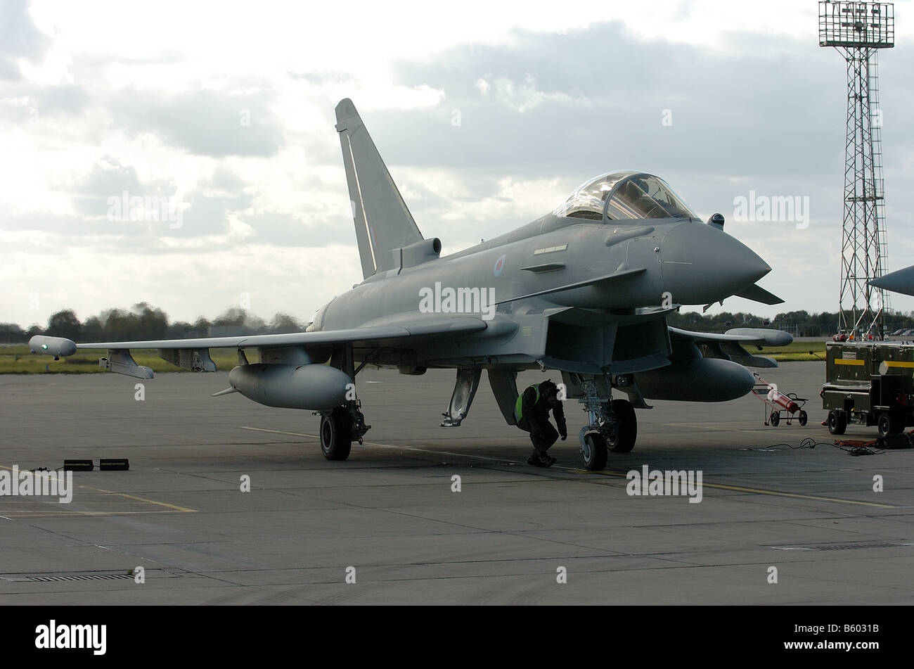 A Royal Air Force Typhoon fighter jet pictured on arrival for the first time at RAF Coningsby Lincolnshire Stock Photo
