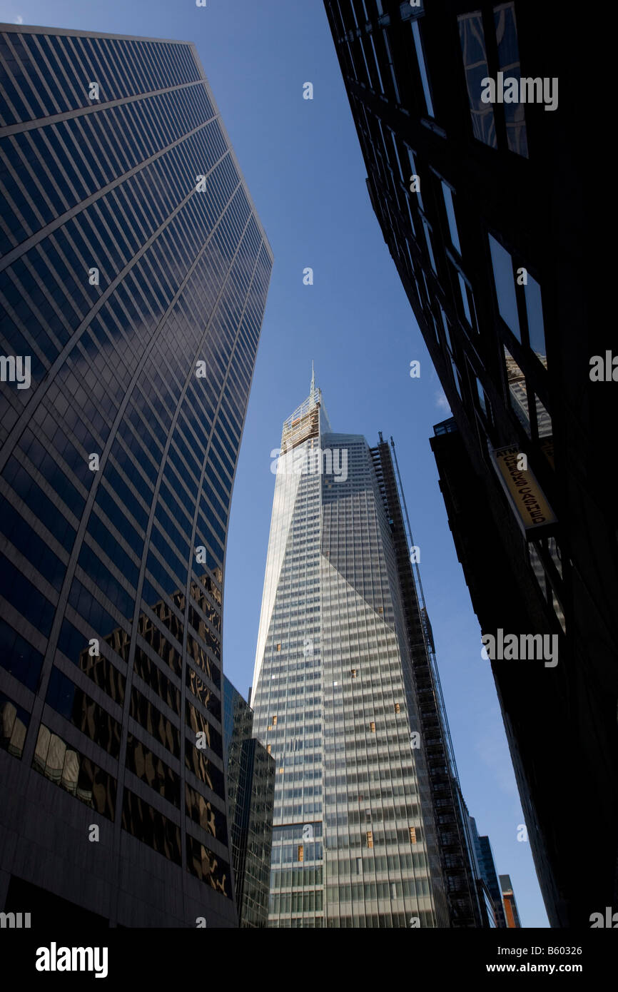 View of new Bank of America Tower under construction at One Bryant Park on Sixth Avenue between 42nd and 43rd Street in New York USA November 2008 Stock Photo