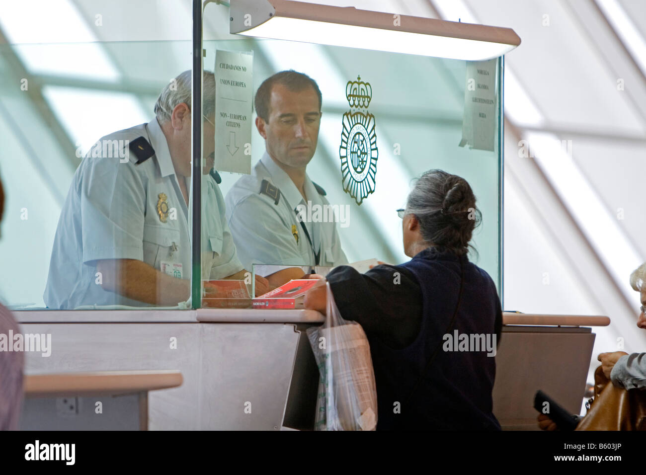 Immigration control at the Bilbao Airport in northern Spain Stock Photo