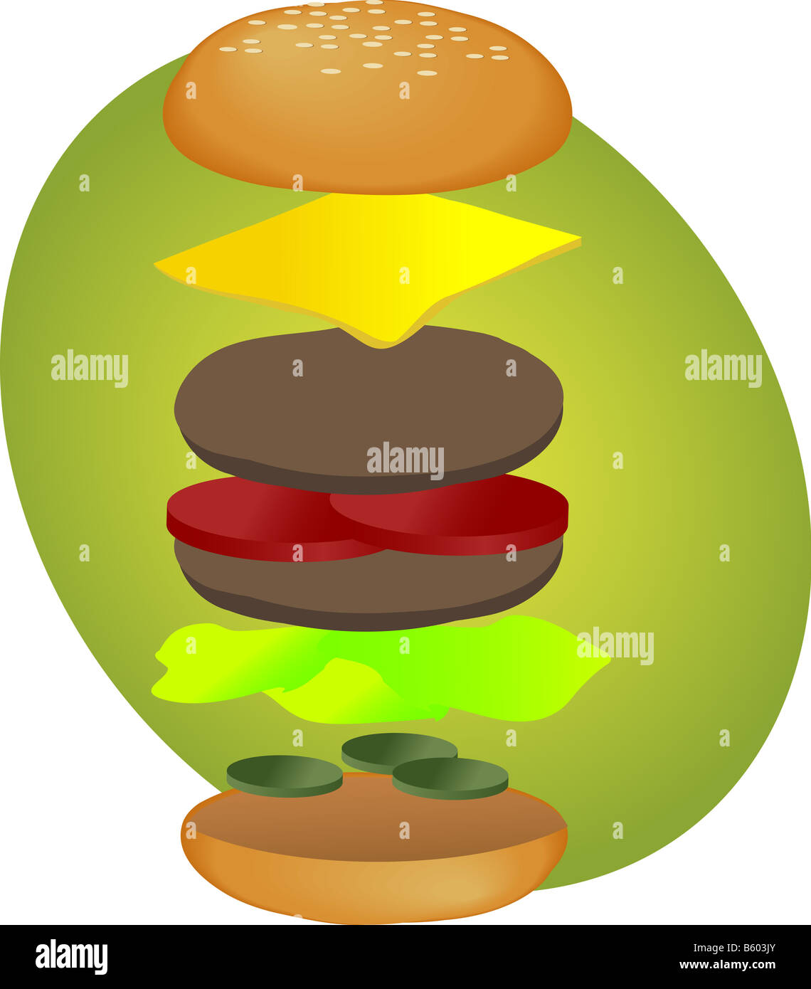 Hamburger Illustration Breakdown Into Sections Fastfood Diagram Stock Photo Alamy