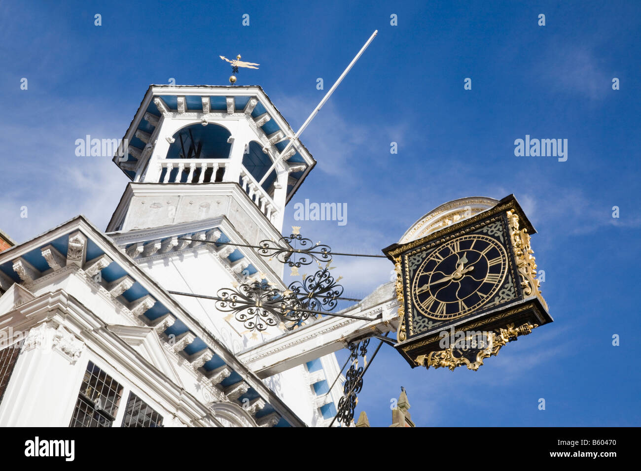 Guildford Surrey England UK Guildhall building detail with cupula and ornate old 17th century public clock 1683 Stock Photo