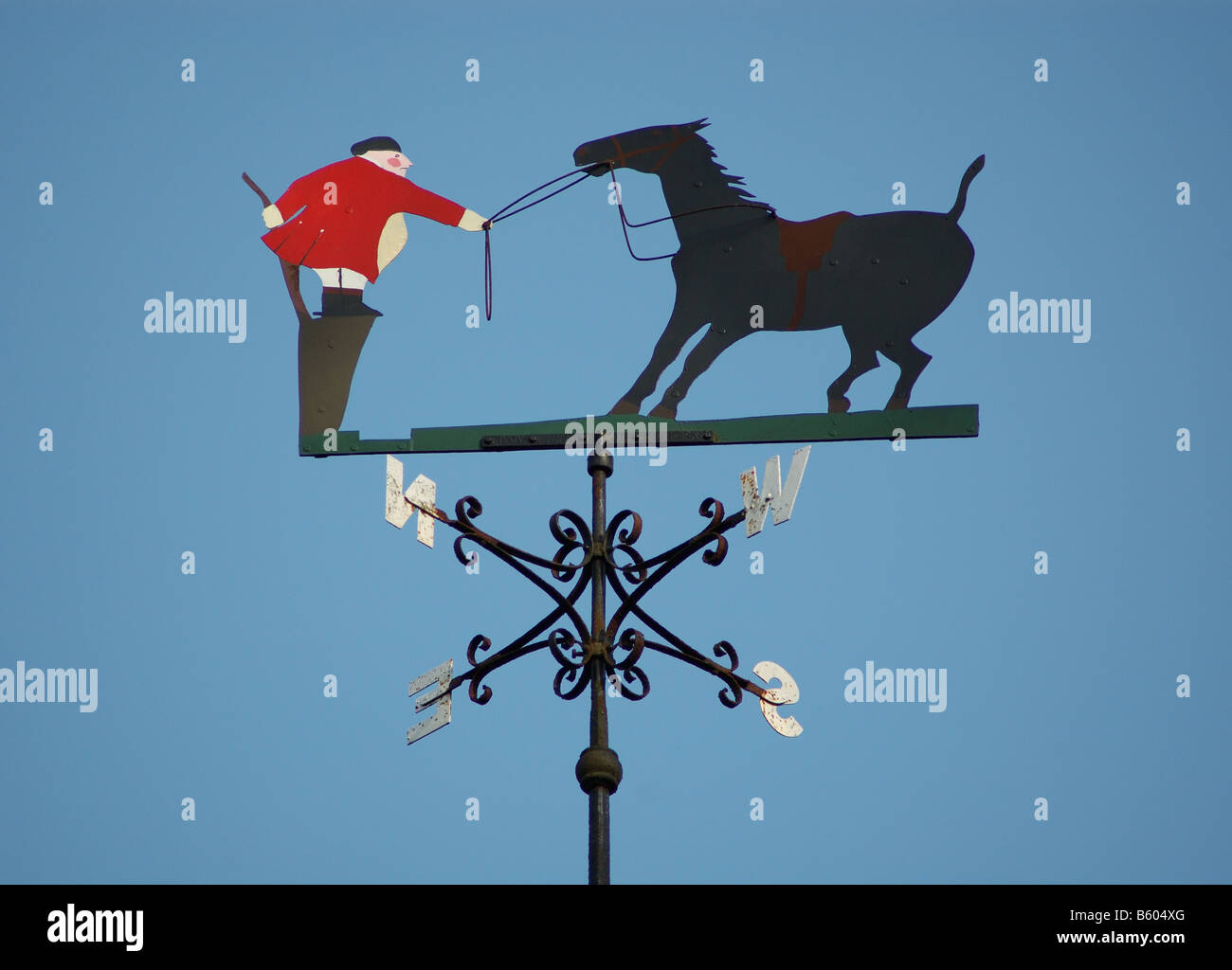 huntsman and horse shaped weather vane, Guilsborough, Northamptonshire, England, UK Stock Photo