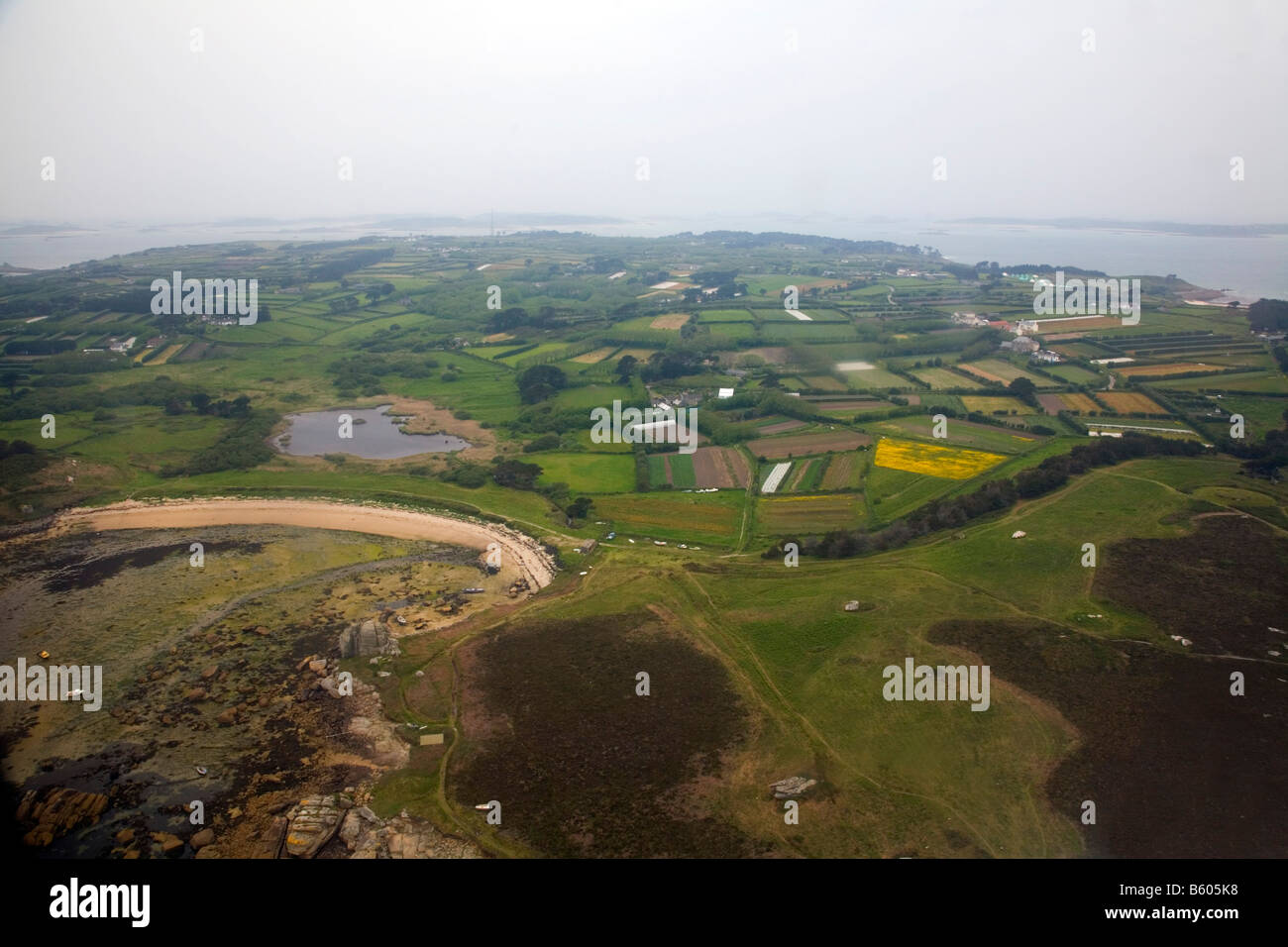 porth hellick st marys Isles of Scilly view from helicopter Stock Photo