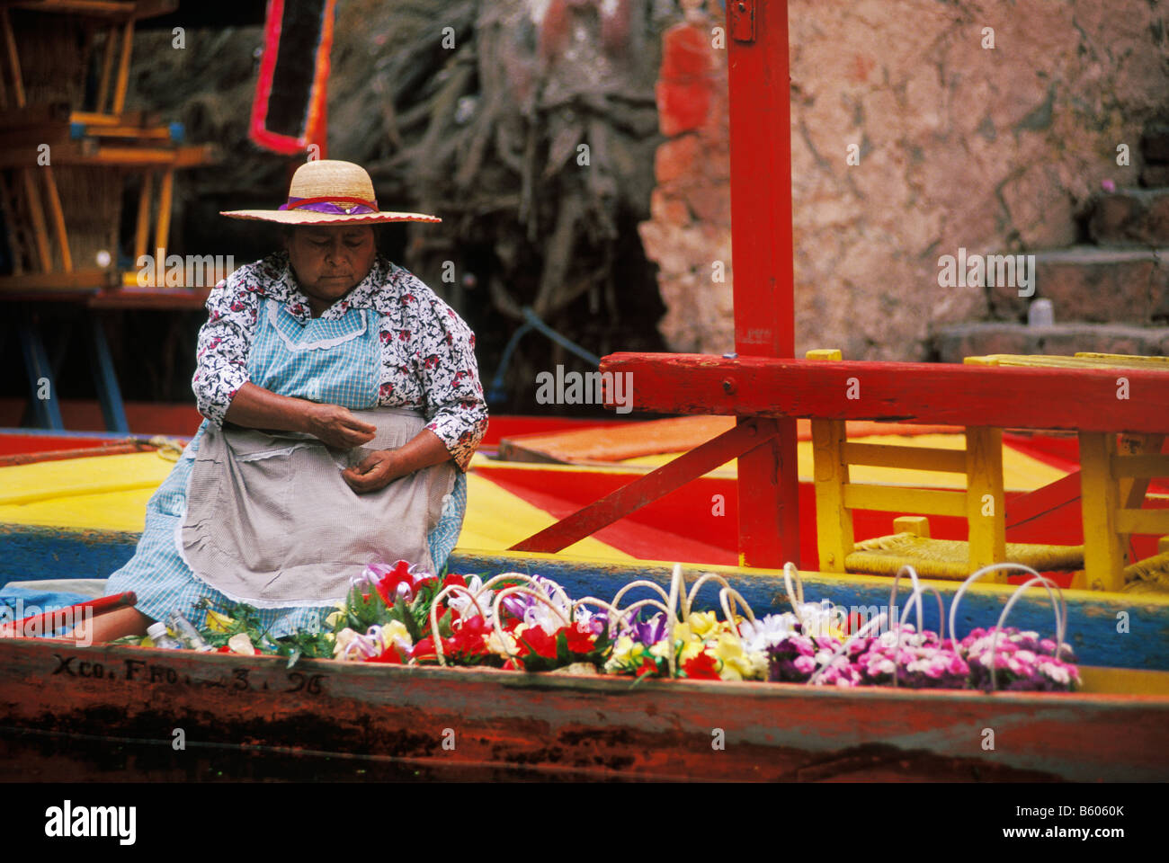 Flower Vendor At Aztec Floating Gardens In Mexico City Mexico