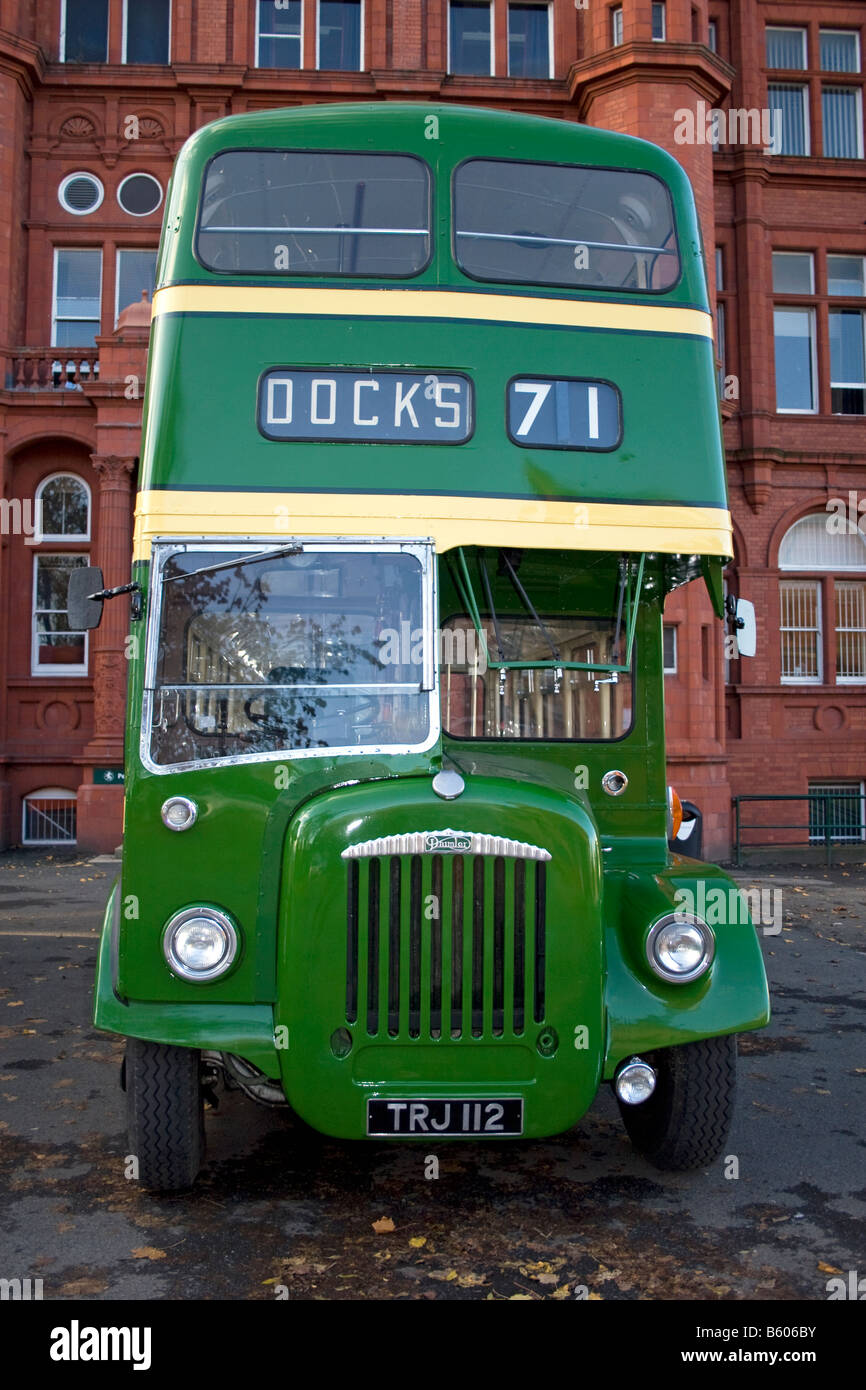 Daimler double decker bus outside Peel Building, University of Salford, UK Stock Photo