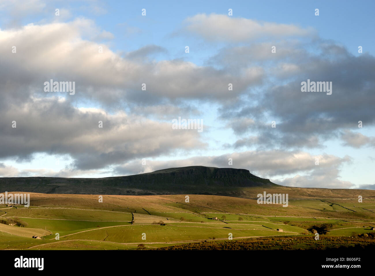 Penyghent mountain against winter sky, Yorkshire Stock Photo