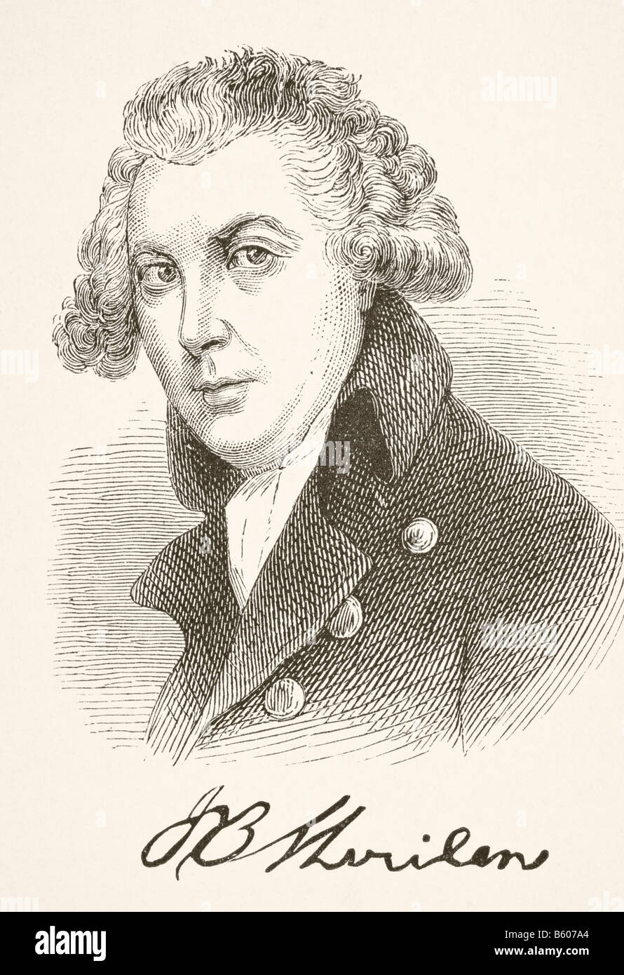 Richard Brinsley Sheridan, 1751 - 1816. Anglo Irish dramatist and politician. His portrait and signature Stock Photo