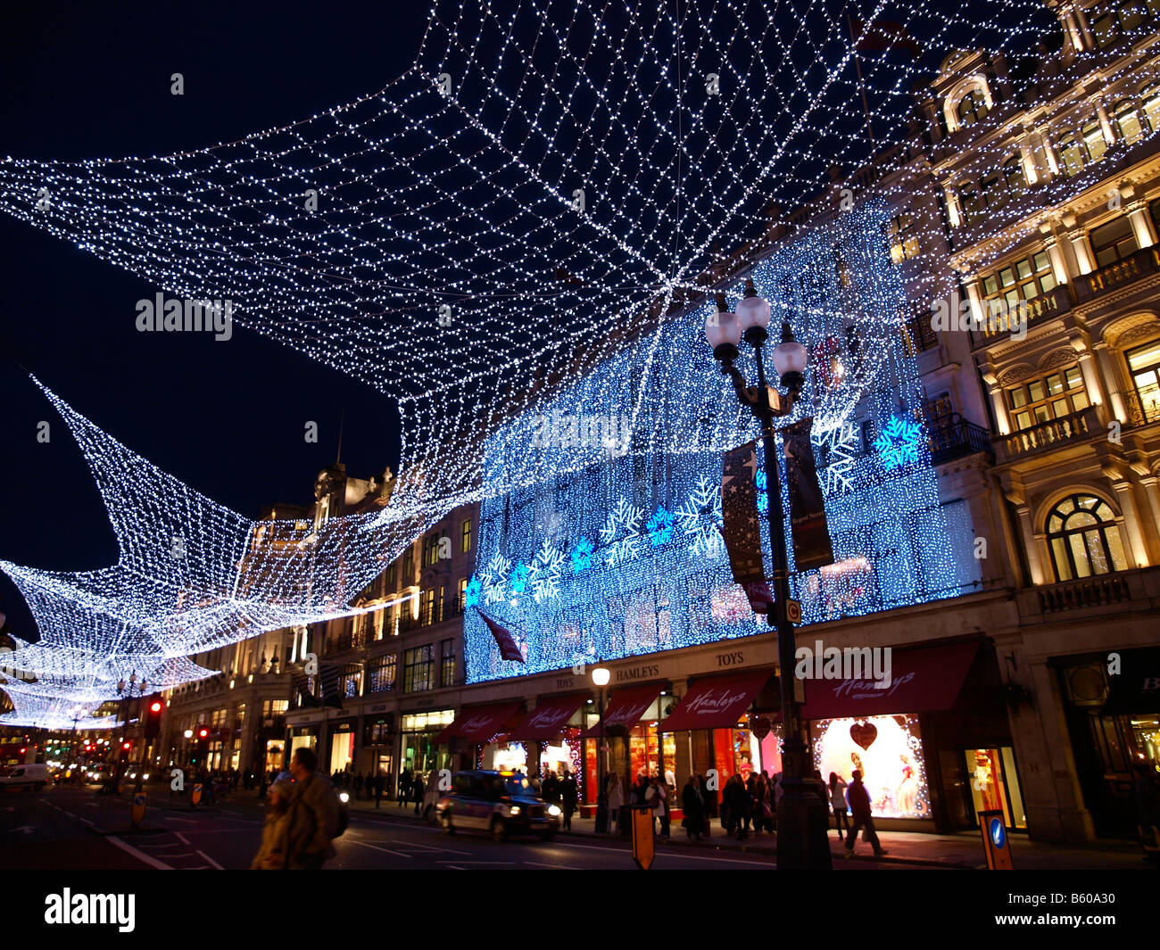 Hamleys toy shop and 2008 Christmas lights Regent Street London Stock Photo