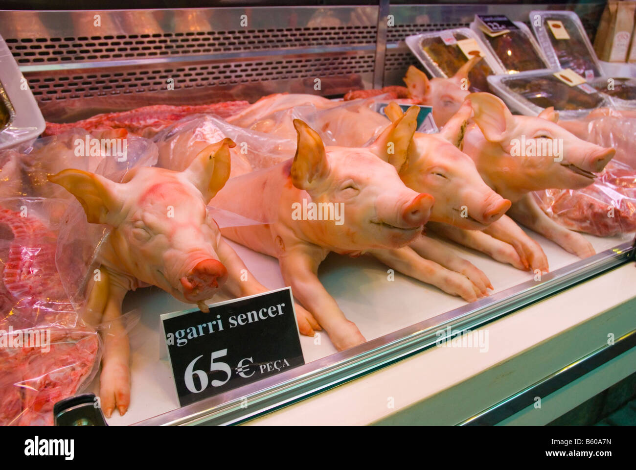 Pork at La Boqueria market in Barcelona Spain Europe Stock Photo