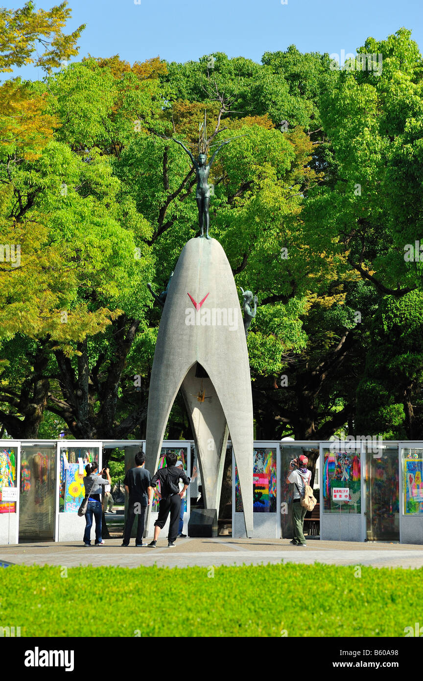 Children's Peace Monument, Peace Memorial Park, Hiroshima City, Hiroshima Prefecture, Honshu, Japan Stock Photo