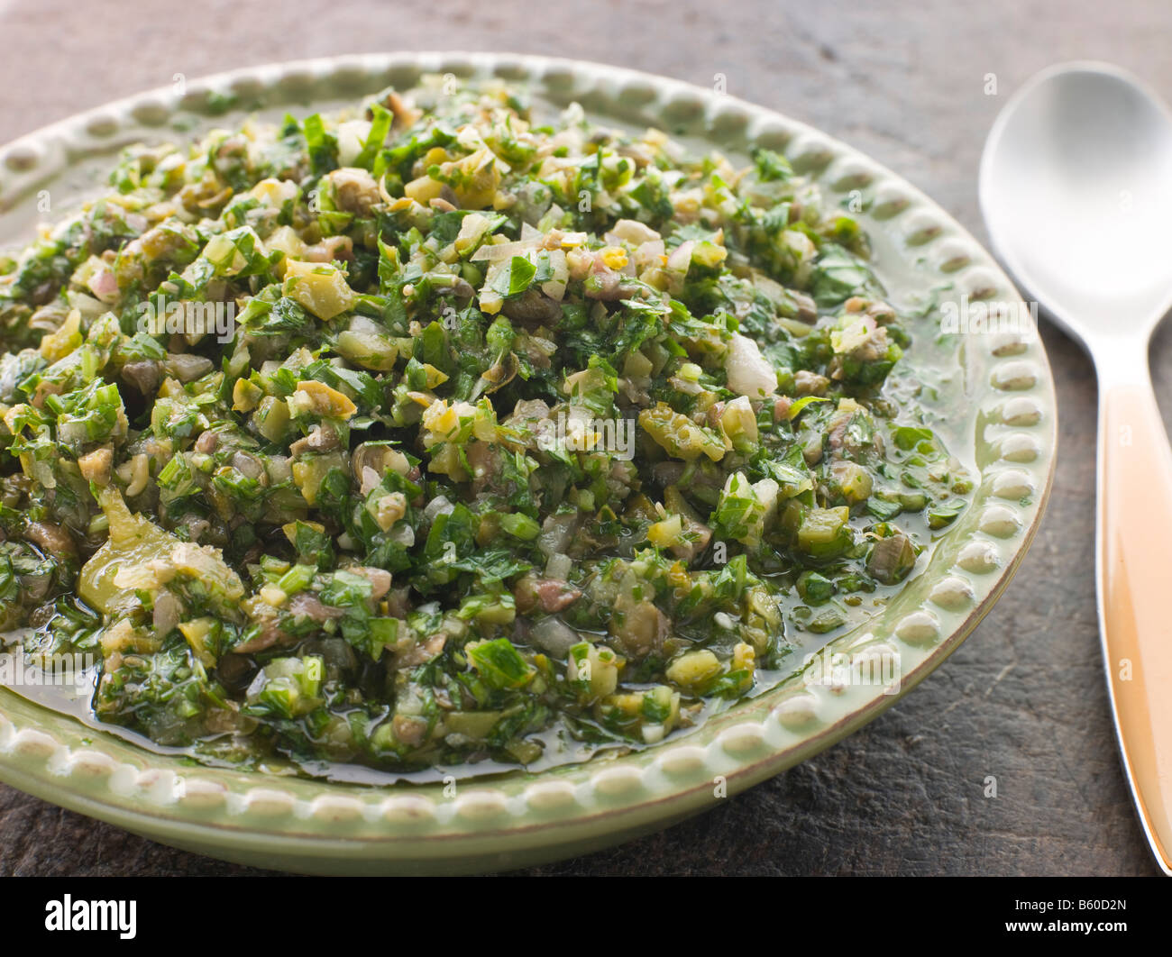 Dish of Salsa Verde Stock Photo
