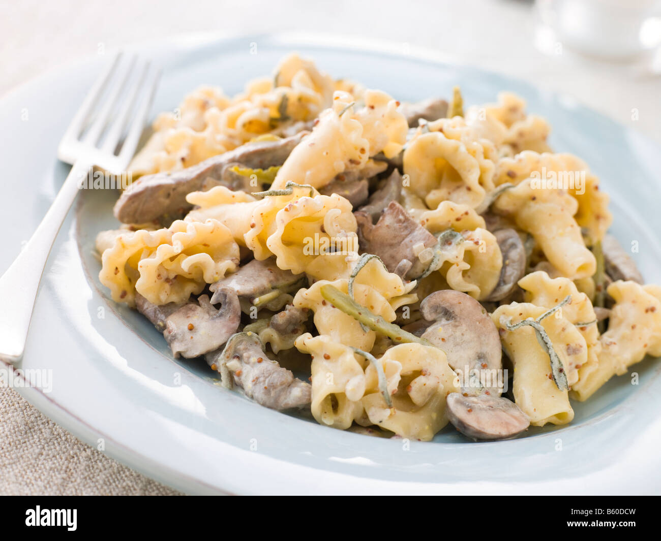 Campanelle Pasta with Beef Fillet Strips in a Sage and Grain Mustard