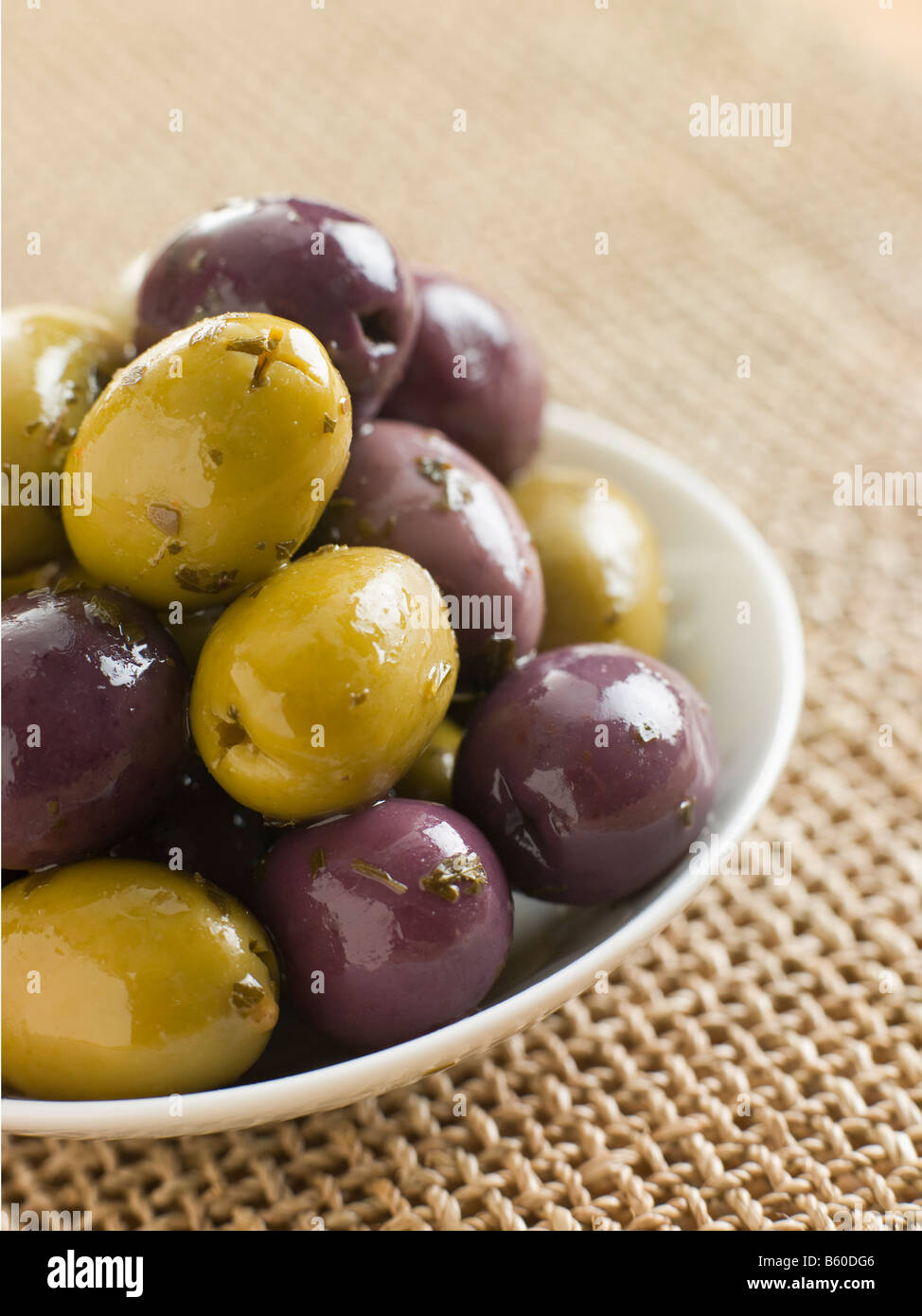 Dish of marinated Olives Stock Photo