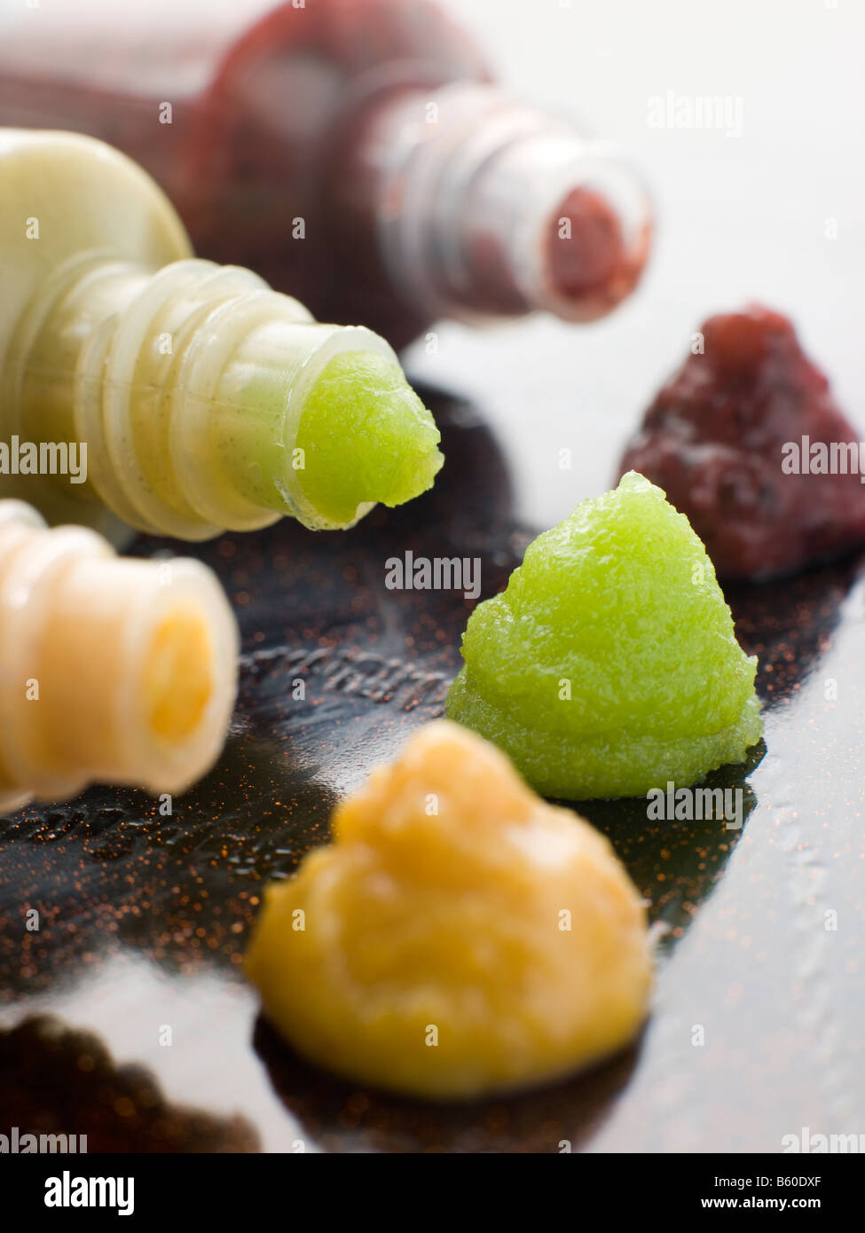 Three Japanese SaucesWasabi Mustard and Plum Stock Photo Alamy