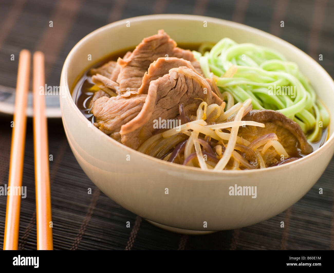Hot and Sour Beef Broth With Spinach Ramen Noodles Stock Photo Alamy