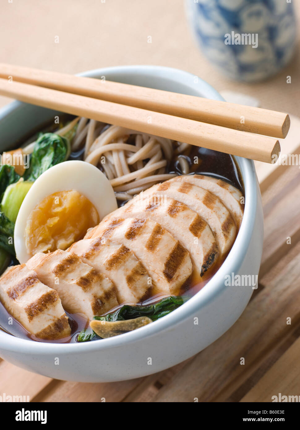 Chargrilled Chicken Soba Noodle and Miso Soup Stock Photo Alamy