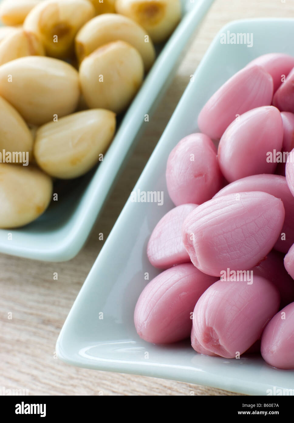 Dishes of Pickled Garlic Stock Photo Alamy