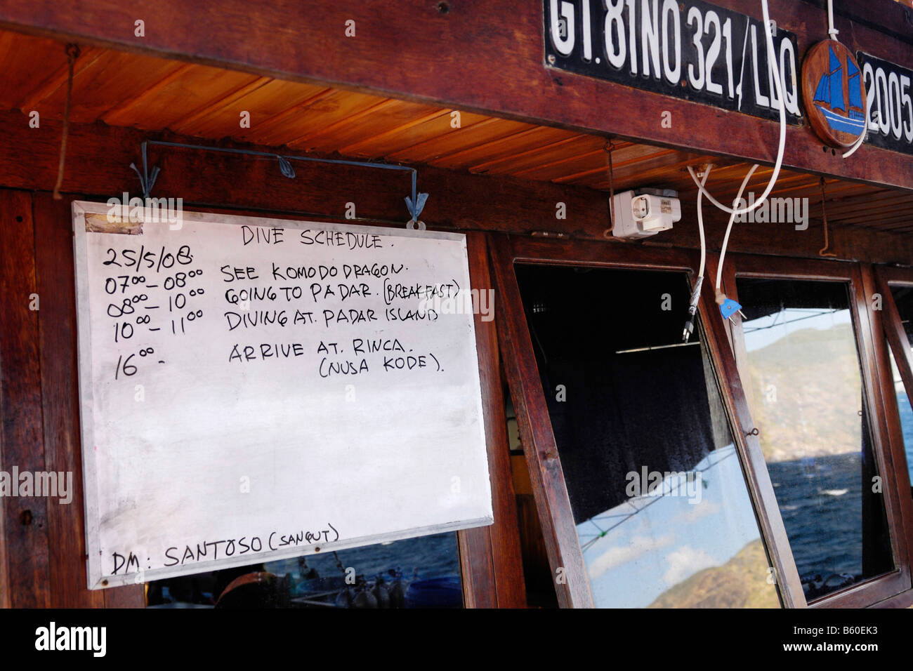 Diving schedule on the MS-Felicia, Komodo National Park, World Heritage Site, Komodo, Indonesia, Asia Stock Photo