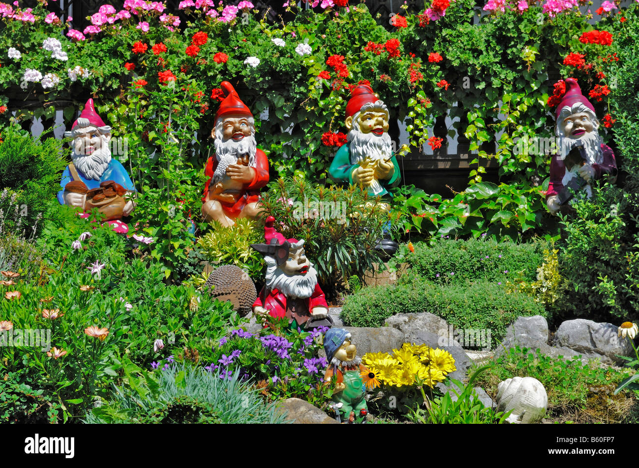 Garden Gnomes In A Bavarian Garden Near Munich Stock Photo