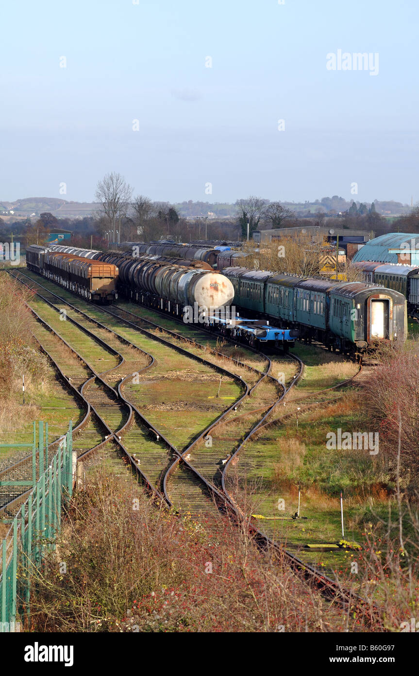 Railway rolling stock stored at former army camp Long Marston Warwickshire England UK Stock Photo