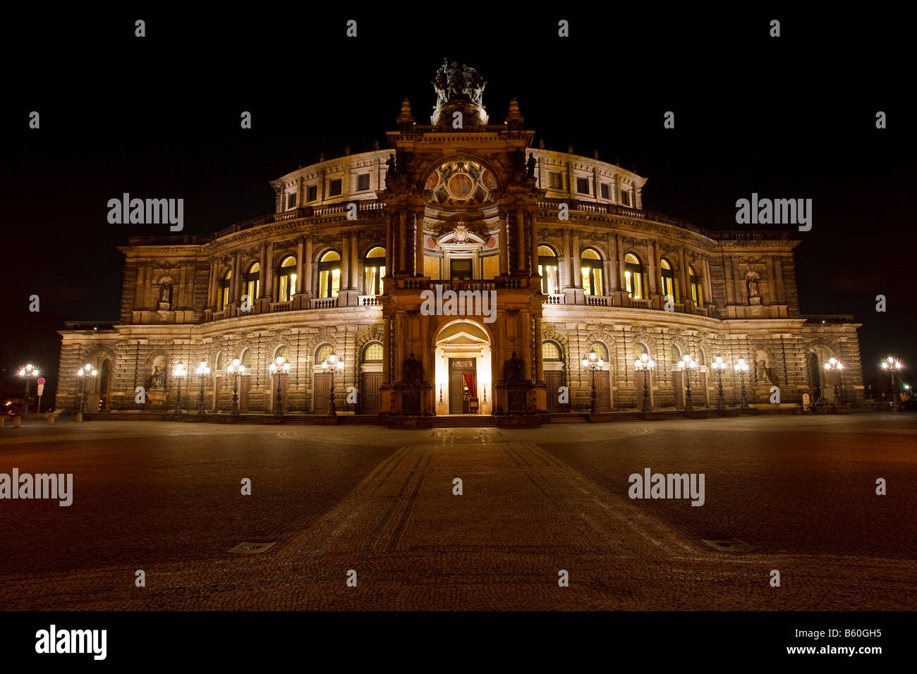 Semper Opera at night, Dresden, Saxony Stock Photo