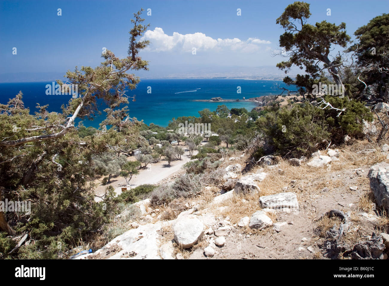 Seascape view from the hill in park near Aphrodite bath Cyprus Stock Photo