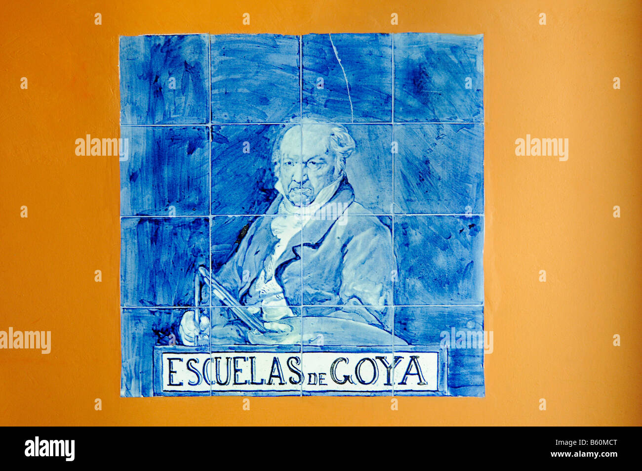 Portrait of Francisco de Goya on Spanish tiles, azulejos, in the Museum at his place of birth, Fuendetodos, Aragon, Spanien Stock Photo