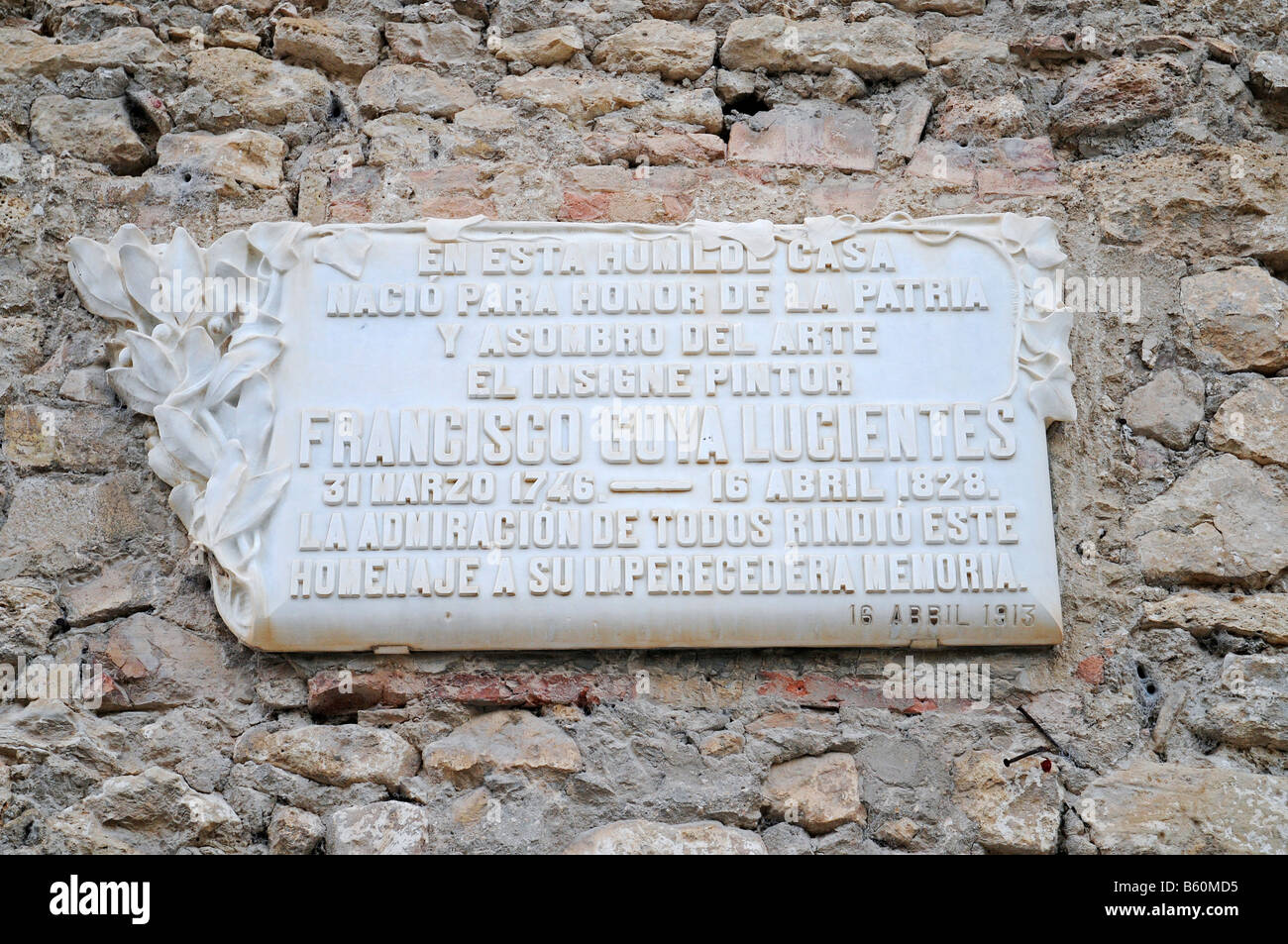 Plaque for Francisco de Goya on the Museum at his place of birth, Fuendetodos, Aragon, Spanien, Europa Stock Photo