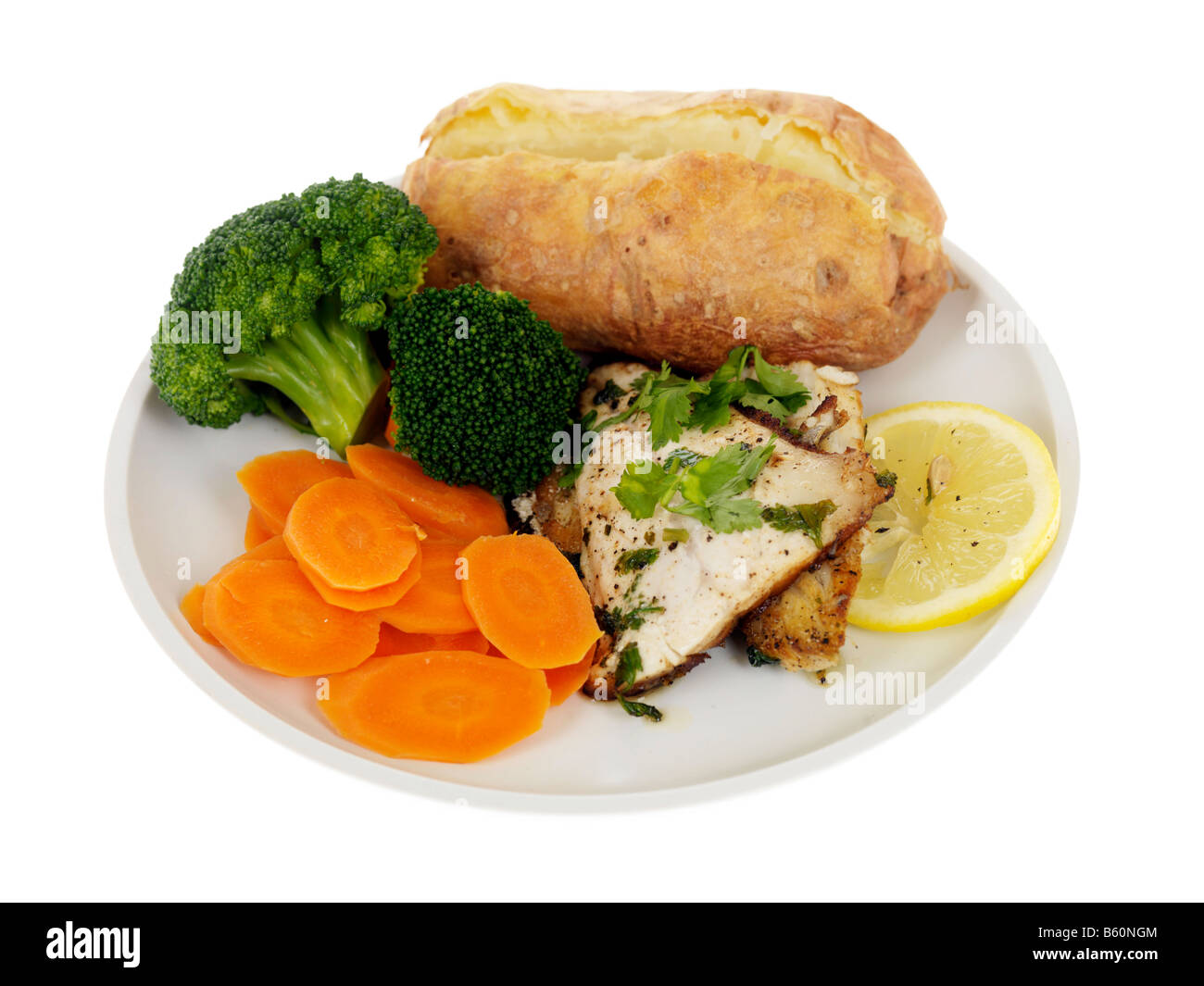 Baked Potato with Grilled Sea Bass Fillet Stock Photo Alamy