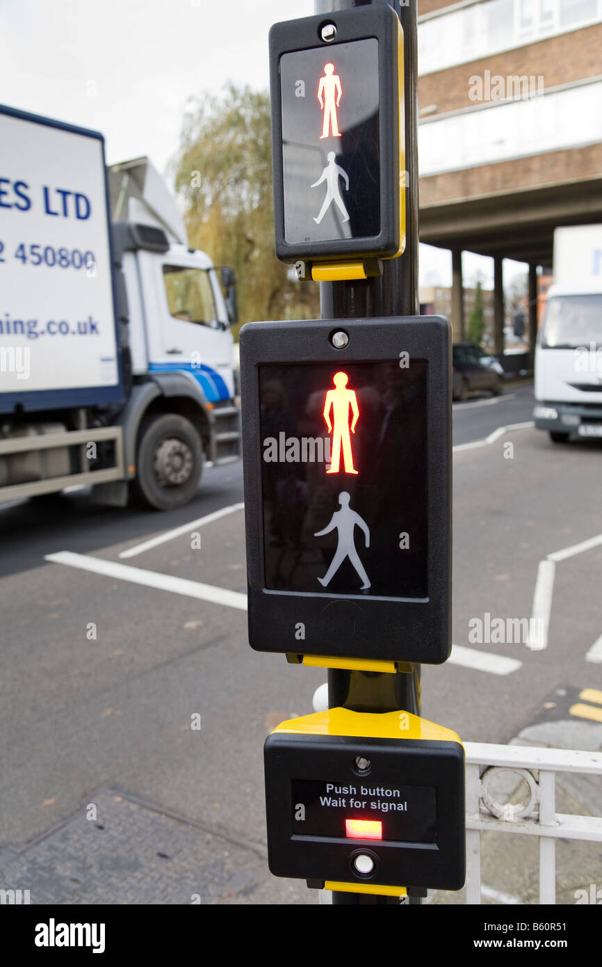 A pedestrian crossing showing the red 'stop' sign, Guildford, Surrey