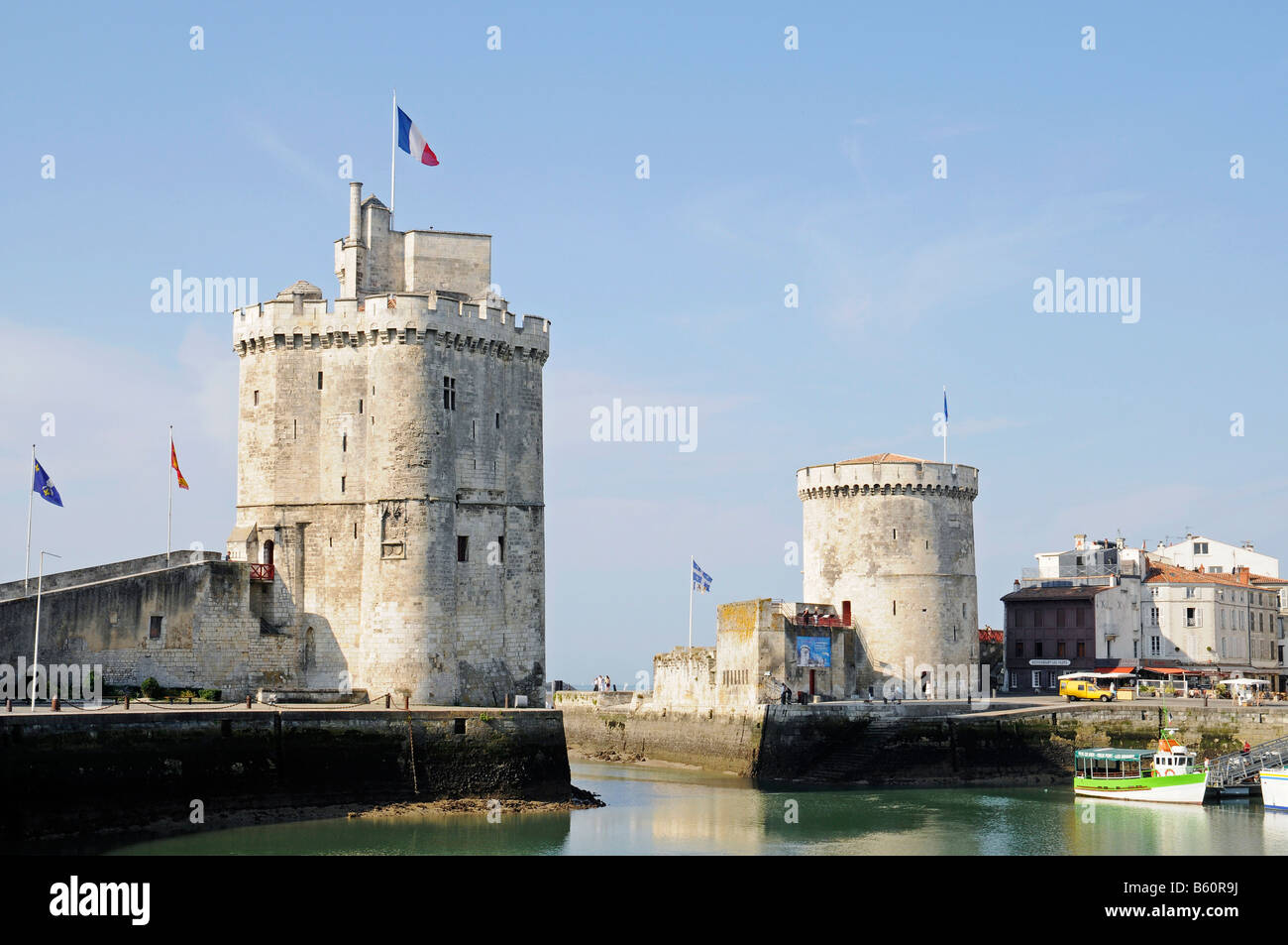 Tour Saint Nicolas and Tour de la Chaine, towers, harbour, La Rochelle, Poitou Charentes, France, Europe Stock Photo