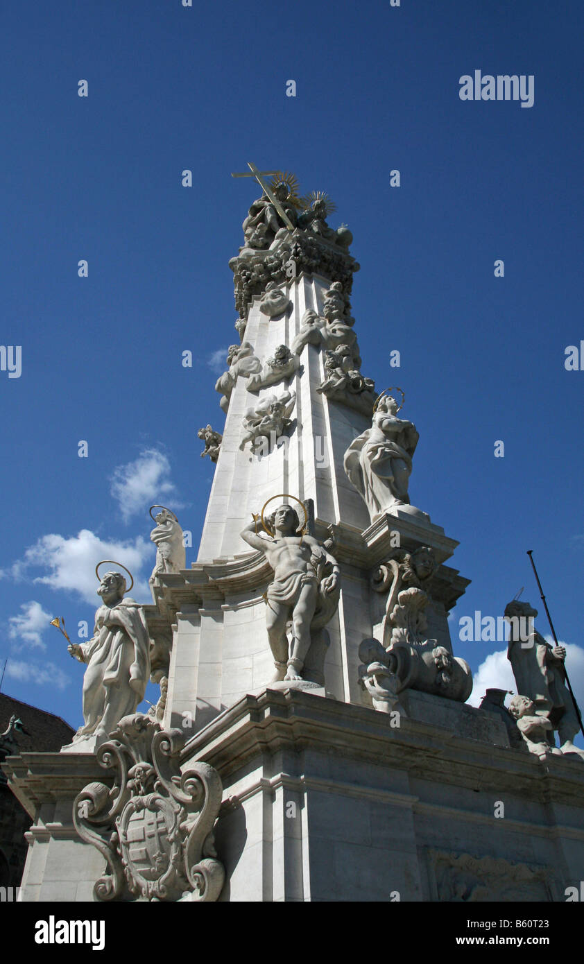 Detail of the Holy Trinity Pillar with figurines of saints, 14 m high, baroque plague column in remembrance of the epidemic of Stock Photo