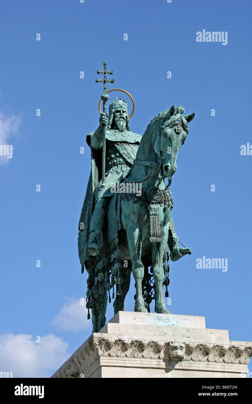 Statue of King Stephen I of Hungary, Halászbástya or Fisherman's Bastion, Budapest, Hungary, Europe Stock Photo