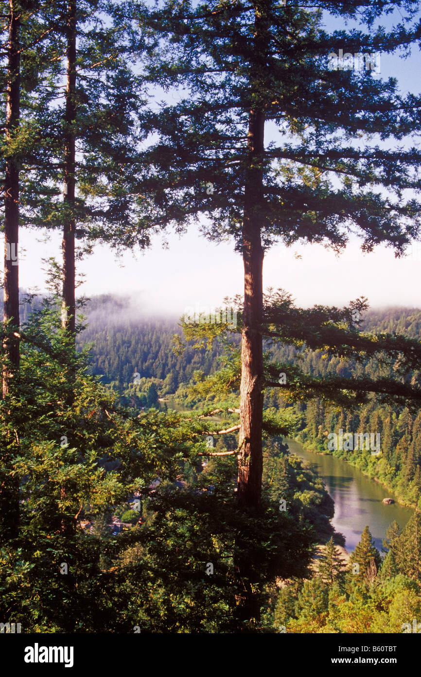 view of Russian River and coastal fog Guerneville California Stock Photo