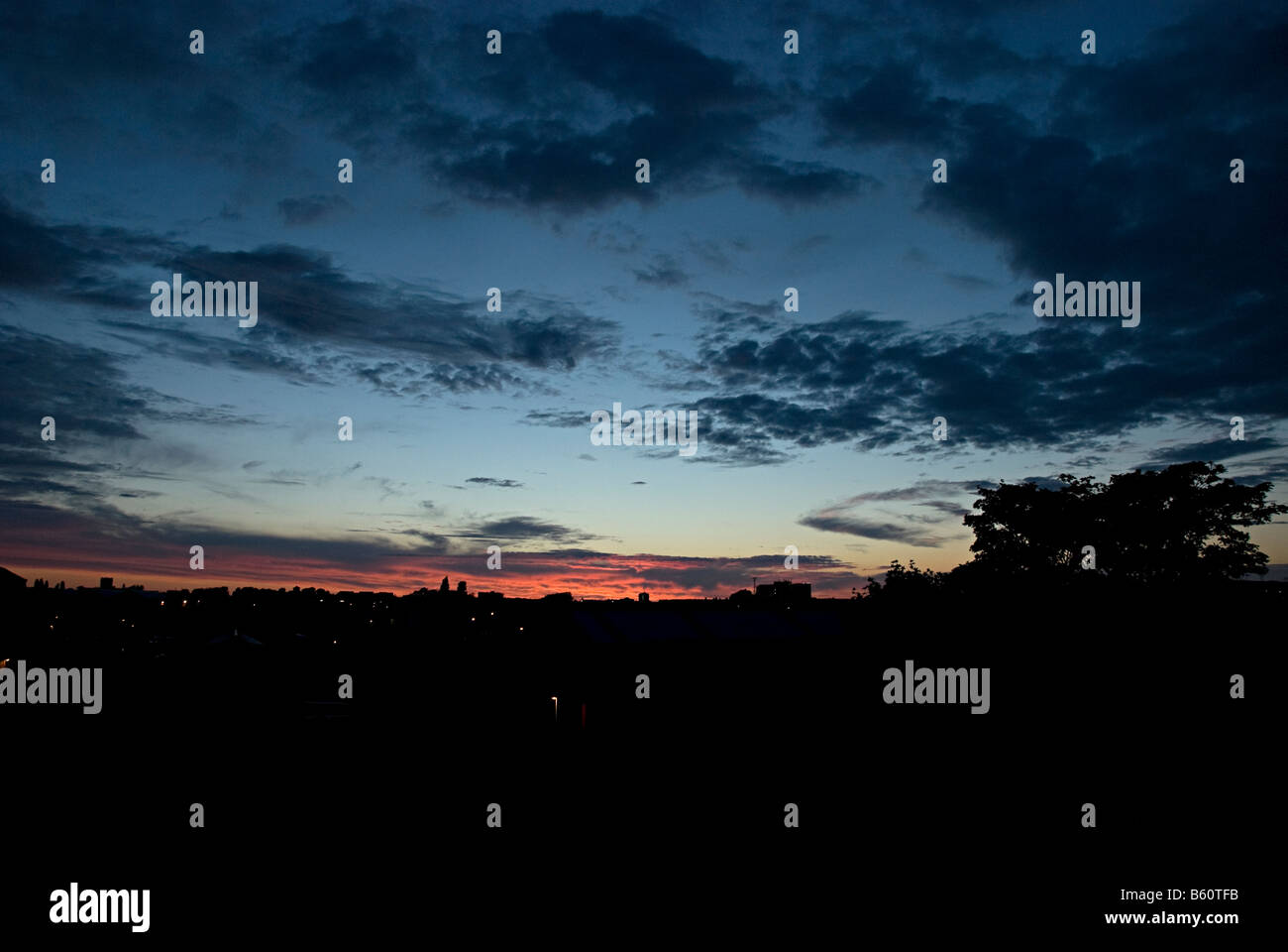 sunset sky over a large city Stock Photo - Alamy