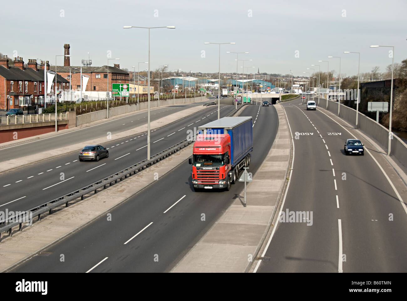 cars and lorries on the a500 bypass next to stoke on trent Stock Photo