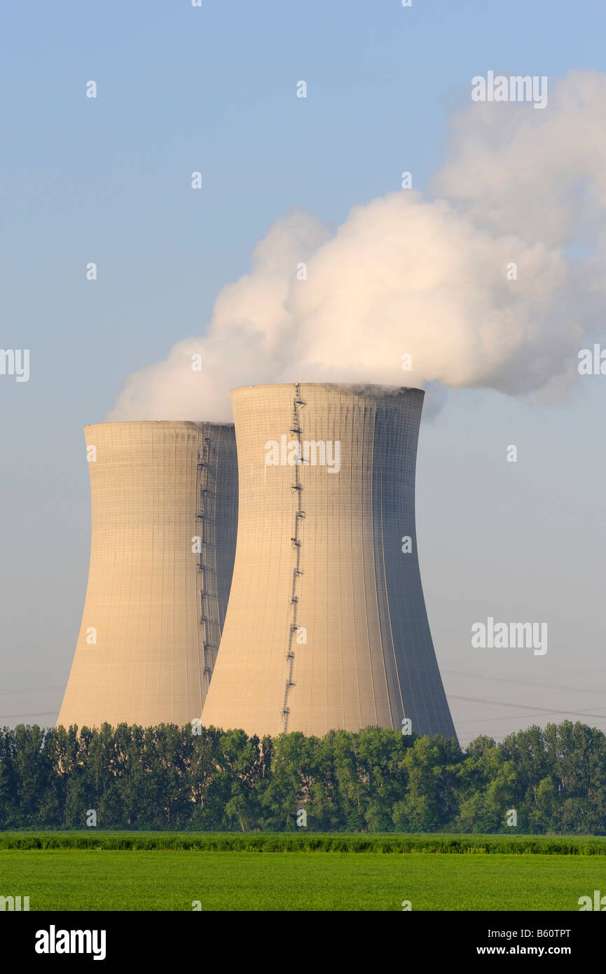 Cooling towers of the Grafenrheinfeld Nuclear Power Station, Lower Franconia, Bavaria Stock Photo