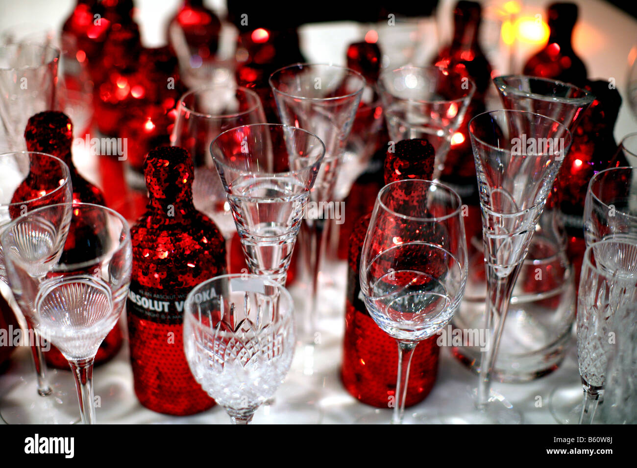 Glasses & bottles in Selfridges window display London Stock Photo
