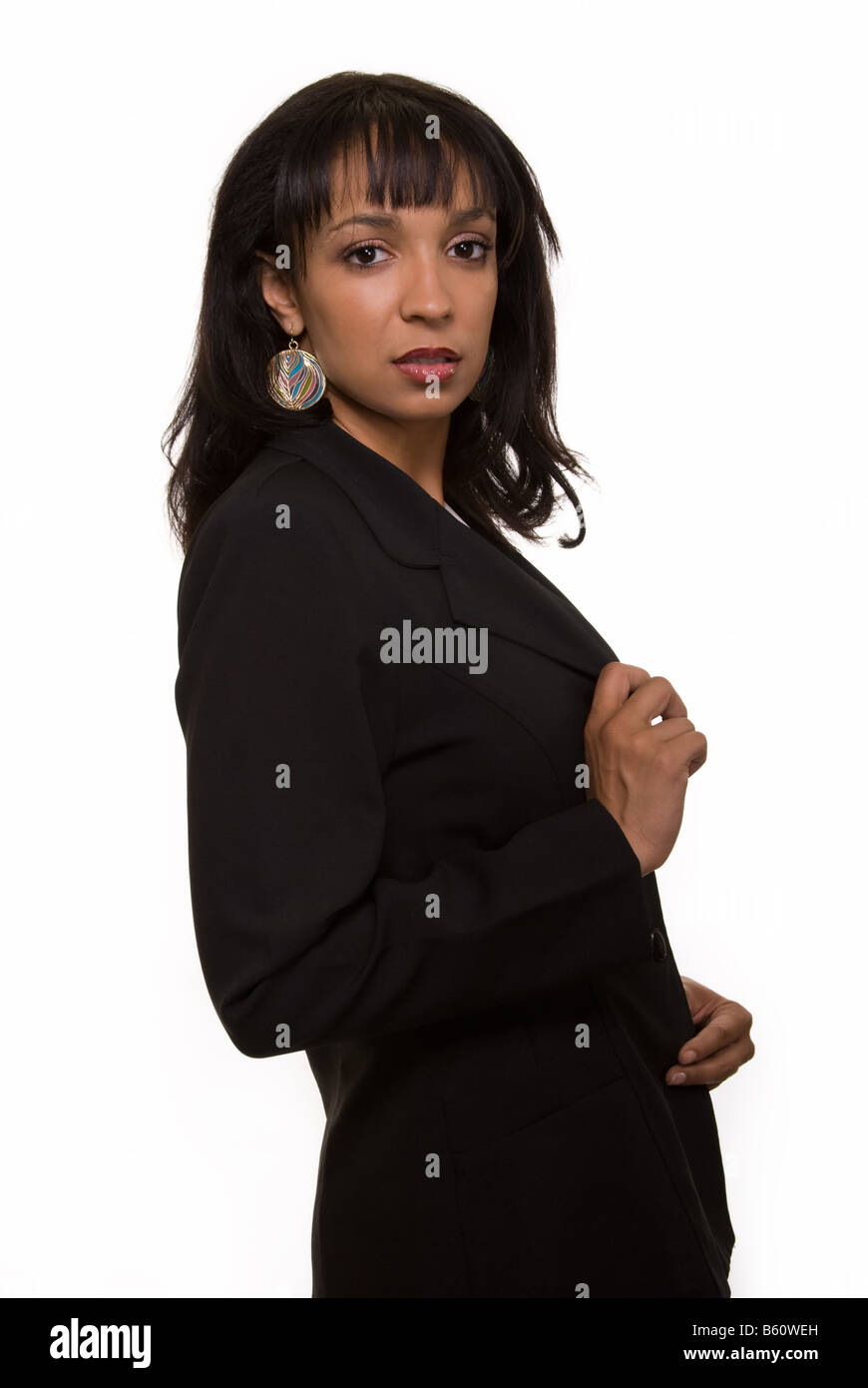 Woman in black business suit Stock Photo - Alamy