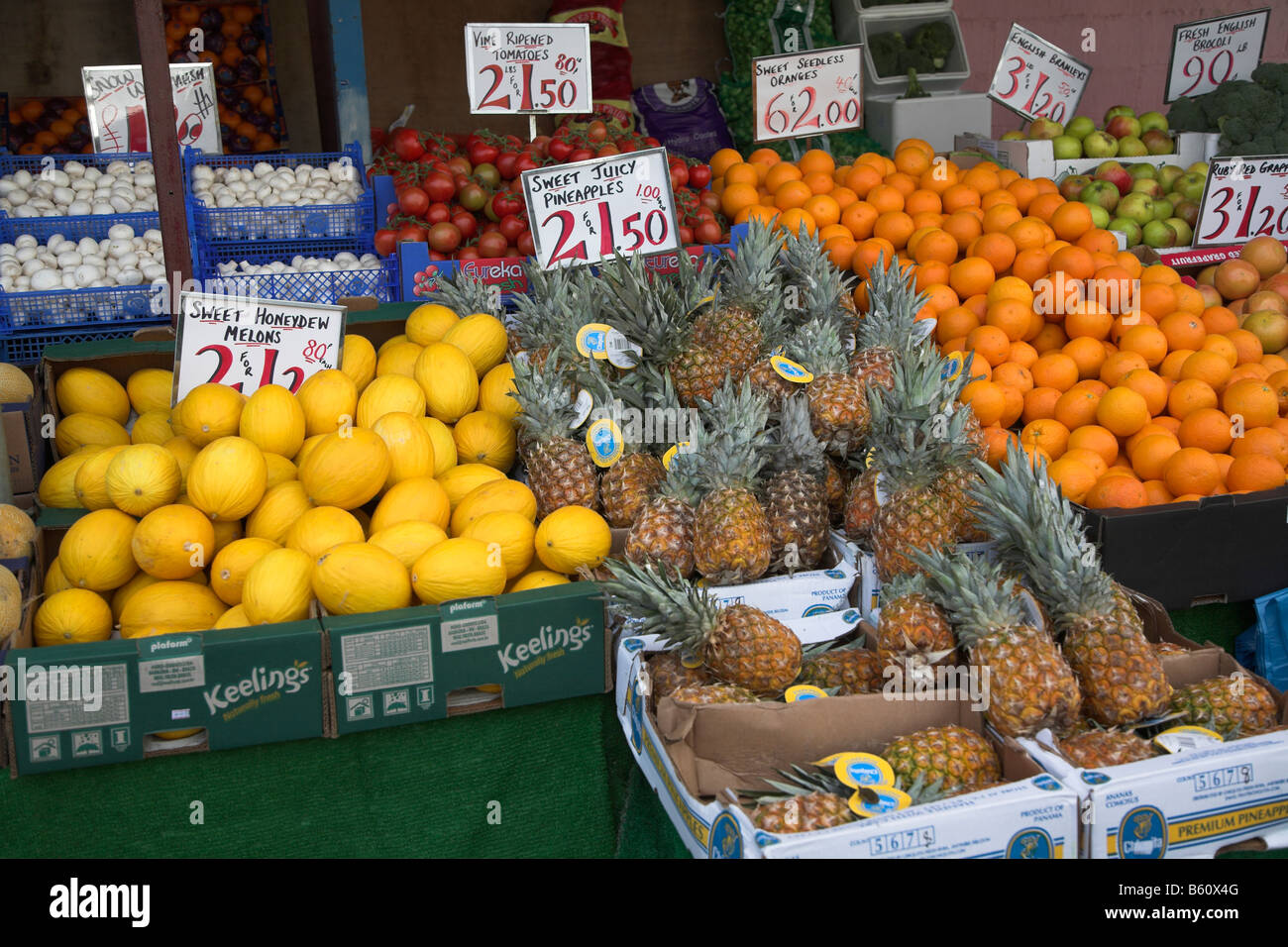 Fruit and vegetable market stall Felixstowe Suffolk England Stock Photo