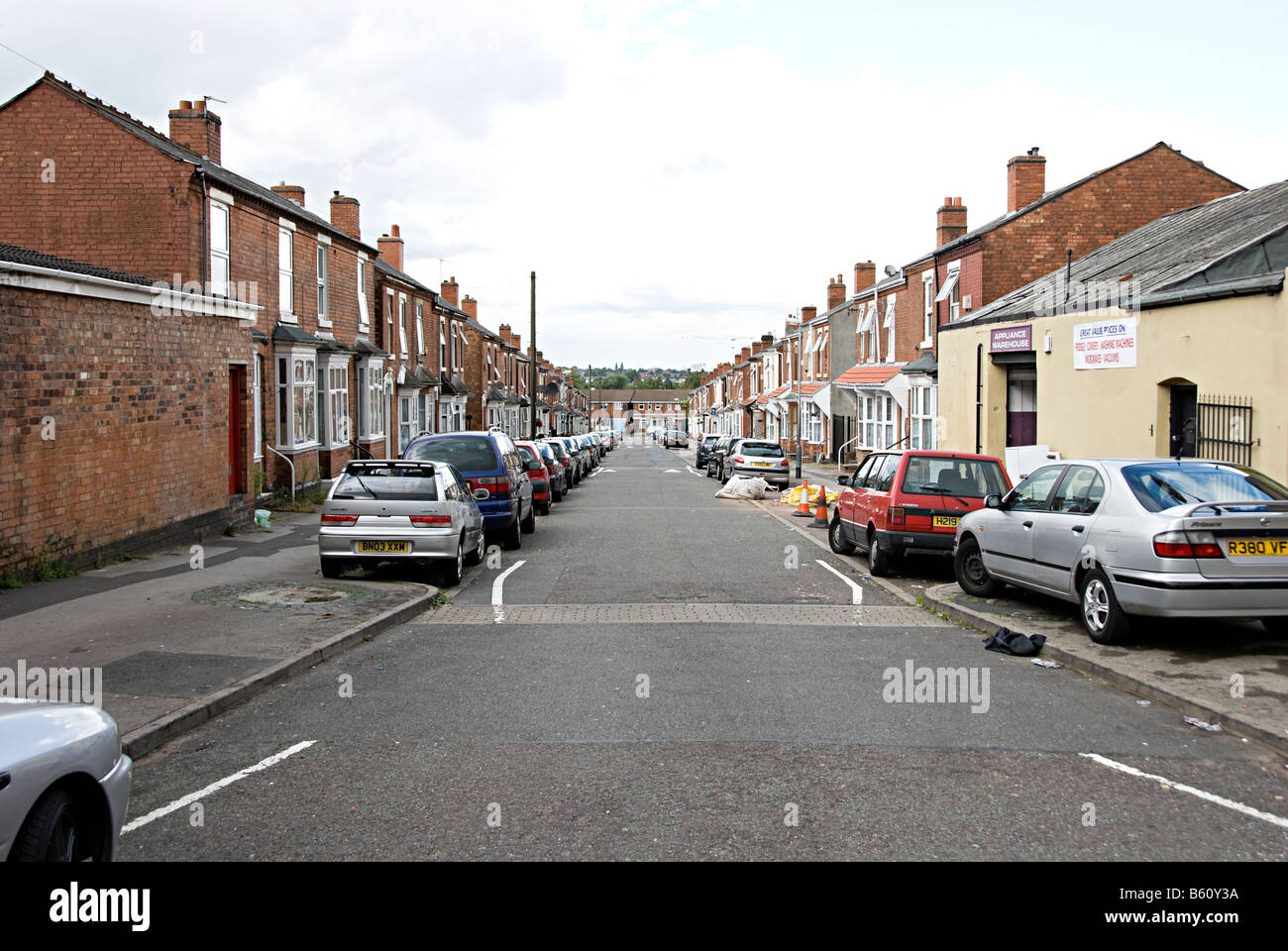 urban street in birmingham just off dudley road with terraced houses