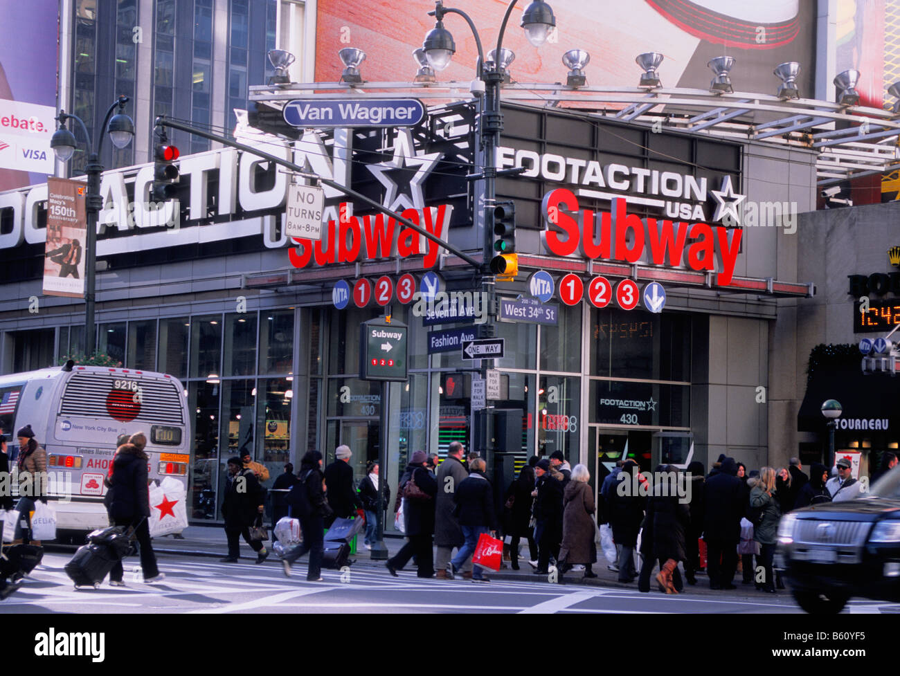 New York City Seventh Avenue on a Busy Saturday Afternoon with Shoppers USA Stock Photo