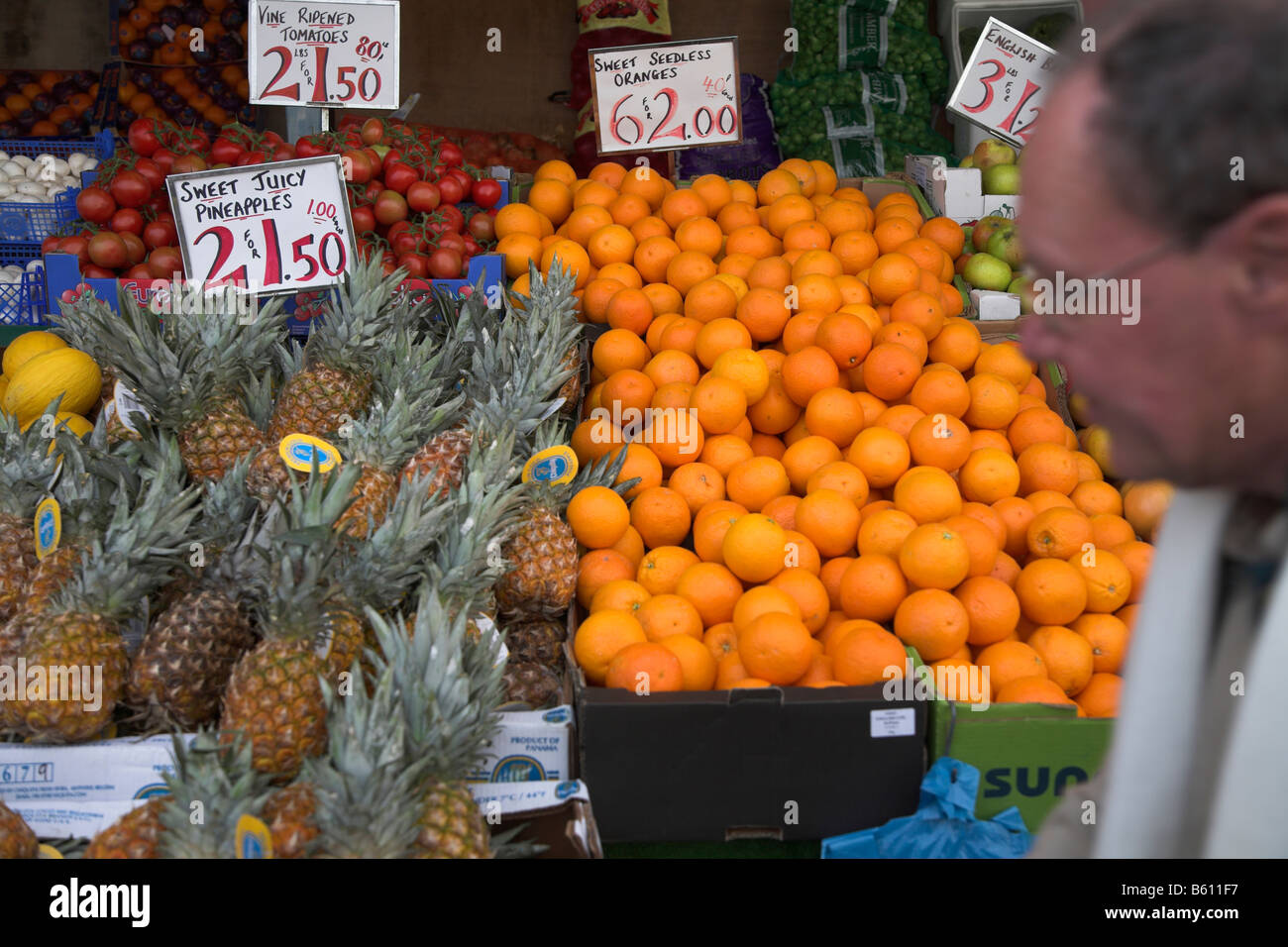 Fruit and vegetable market stall Felixstowe Suffolk England Stock Photo