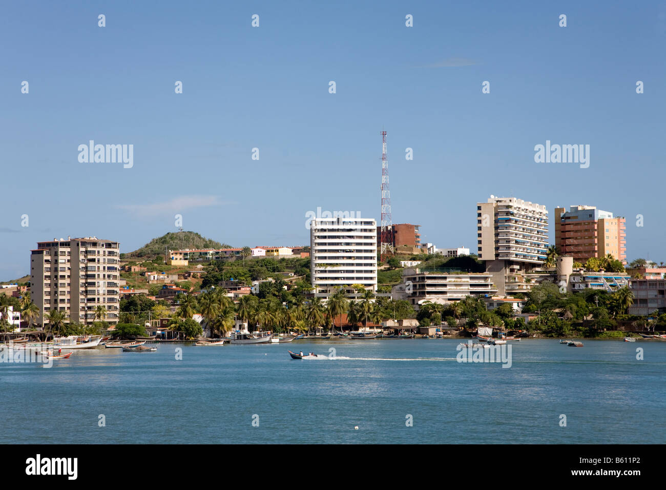 Apartment blocks by the sea, Margarita Island, Caribbean, Venezuela, South America Stock Photo