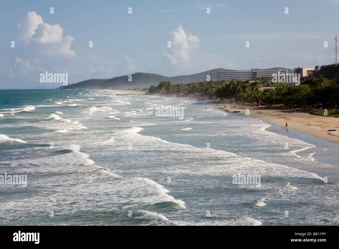 Long breakers on the 'Playa Guacuco' Beach, Margarita Island, Caribbean, Venezuela, South America Stock Photo