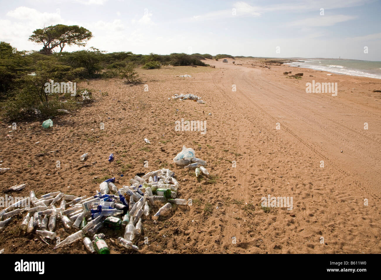 Dirty beach near Puerto Escondido, Paraguana Peninsula, Venezuela, South America Stock Photo