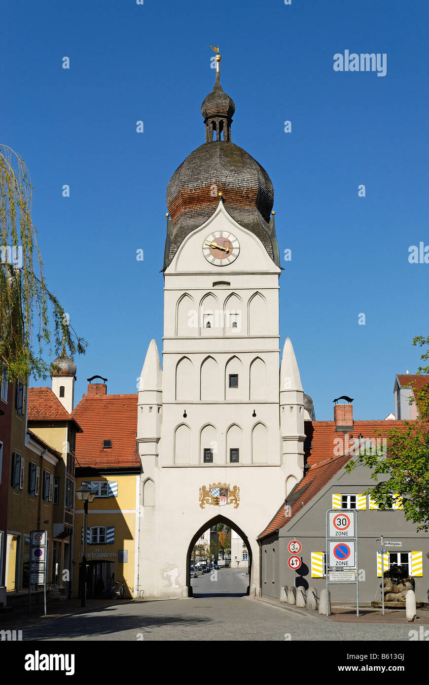 Landshuter Tor, Landshut Gate in Erding, Upper Bavaria Stock Photo